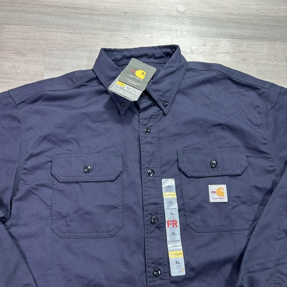 NEW Carhartt Shirt Mens XL Blue Flame Resistant FRS160 Button‎ Up Workwear
